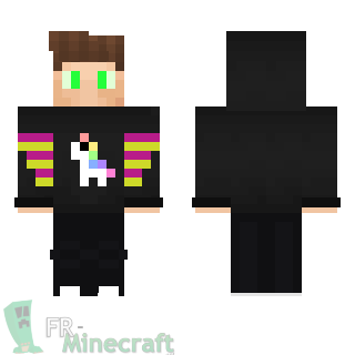 Aperçu de la skin Minecraft Garçon sweat noir motif licorne