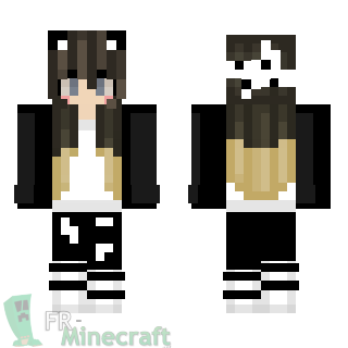 Aperçu de la skin Minecraft Fille en noir et blanc et oreilles de panda