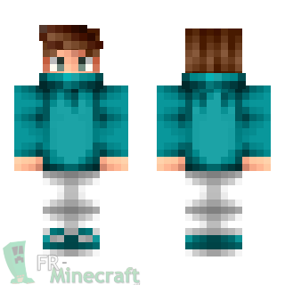 Aperçu de la skin Minecraft Garçon Brun Pull Bleu