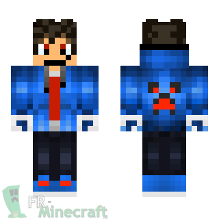 Aperçu de la skin Minecraft Garçon veste bleue motif creeper rouge