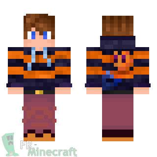 Aperçu de la skin Minecraft Garçon pull rayé violet/orange