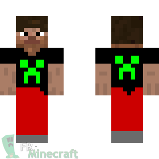 Aperçu de la skin Minecraft Steve avec un tee-shirt creeper