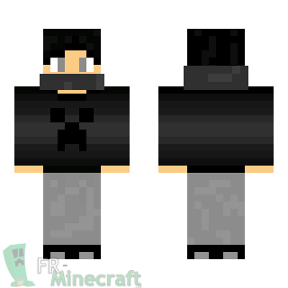 Aperçu de la skin Minecraft Garçon pull noir motif creeper et casques