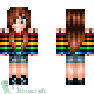 Aperçu de la skin Minecraft Fille top arc en ciel