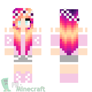Aperçu de la skin Minecraft Fille cheveux roses / couronne de fleurs