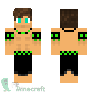 Aperçu de la skin Minecraft Garçon torse nu collier noir et vert