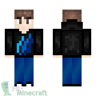 Aperçu de la skin Minecraft Garçon pull noir Motif Flamme Bleue