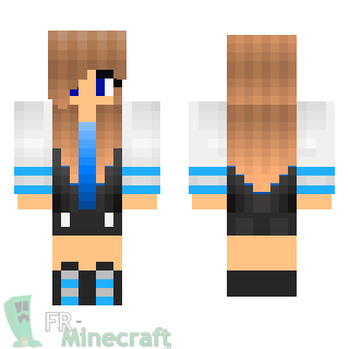 Aperçu de la skin Minecraft Fille blonde habillée en bleu, noir et blanc