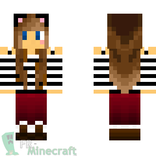 Aperçu de la skin Minecraft Fille brune aux yeux bleus avec oreilles de chat 2