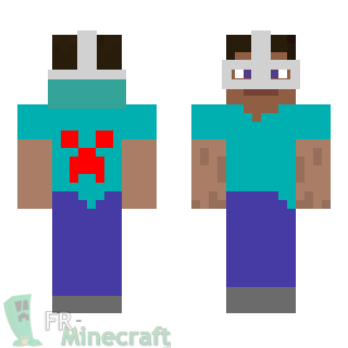 Aperçu de la skin Minecraft Steve yeux derrière la tête et creeper rouge