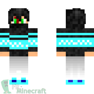 Aperçu de la skin Minecraft Garçon pull noir/bleu qui saigne