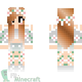 Aperçu de la skin Minecraft Fille en blanc couronne de fleurs