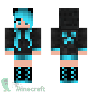 Aperçu de la skin Minecraft Fille aux cheveux bleus