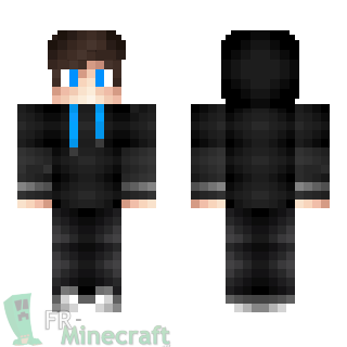 Aperçu de la skin Minecraft Garçon sweat à capuche noir et bleu