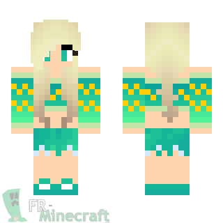 Aperçu de la skin Minecraft Fille blonde en tenue Estivale Bleu Emeraude