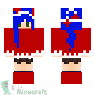 Aperçu de la skin Minecraft Fille cheveux bleus en tenue de Noël