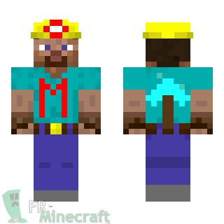 Aperçu de la skin Minecraft Steve Mineur avec une pioche en diamands