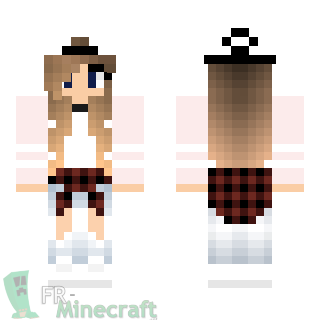 Aperçu de la skin Minecraft Fille en blanc et casquette à l'envers