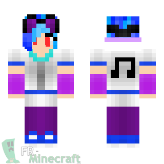 Aperçu de la skin Minecraft Fille yeux rouges / cheveux bleus / lunettes violettes