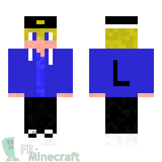 Aperçu de la skin Minecraft Garçon sweat bleu et casquette à l'envers