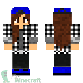 Aperçu de la skin Minecraft Fille brune veste noire et blanche à carreaux