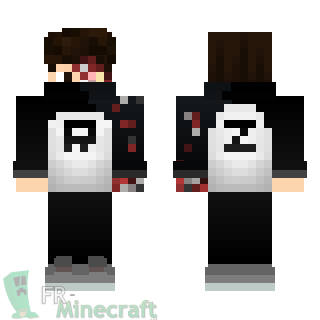 Aperçu de la skin Minecraft Garçon tenue noire et visage brûlé