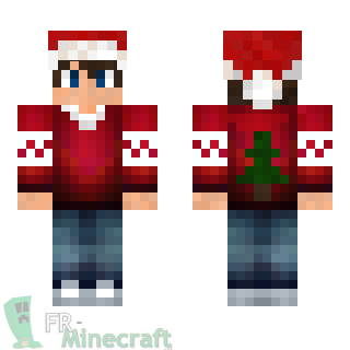 Aperçu de la skin Minecraft Garçon pull rouge bonnet Noël