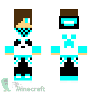 Aperçu de la skin Minecraft Garçon sweat blanc motif panda et creeper