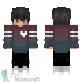 Aperçu de la skin Minecraft Garçon pull dégradé rouge bleu pantalon noir