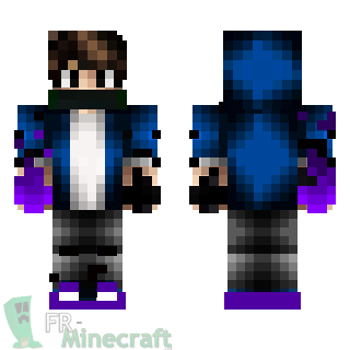 Aperçu de la skin Minecraft Garçon veste à capuche bleue et flammes violettes