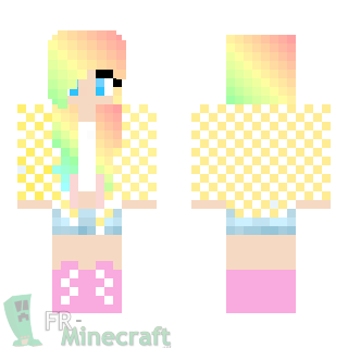 Aperçu de la skin Minecraft Fille cheveux arc en ciel