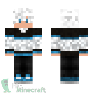 Aperçu de la skin Minecraft Garçon cheveux blancs et pull noir et blanc