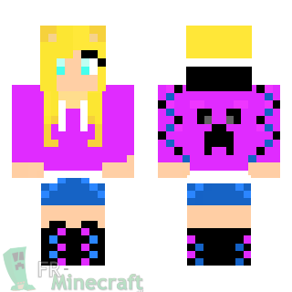 Aperçu de la skin Minecraft Fille au pull creeper violet