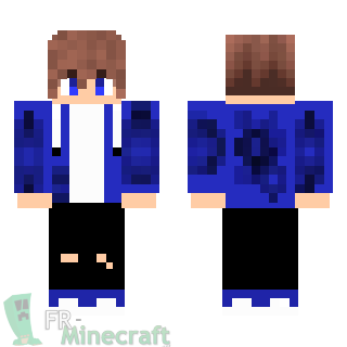 Aperçu de la skin Minecraft Garçon veste bleue et pantalon troué noir