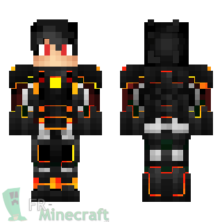 Aperçu de la skin Minecraft Garçon aux yeux rouges et combinaison noire et jaune