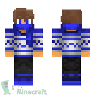 Aperçu de la skin Minecraft Garcon pull et écharpe bleus