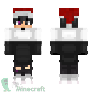 Aperçu de la skin Minecraft Garçon en noir et blanc et bonnet de Noël