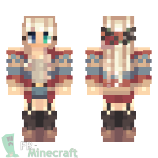 Aperçu de la skin Minecraft Fille Blonde pull rouge et bleu