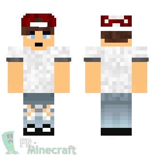 Aperçu de la skin Minecraft Fille en blanc et casquette rouge