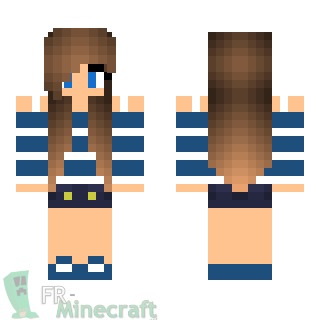 Aperçu de la skin Minecraft Fille avec une marinière bleu