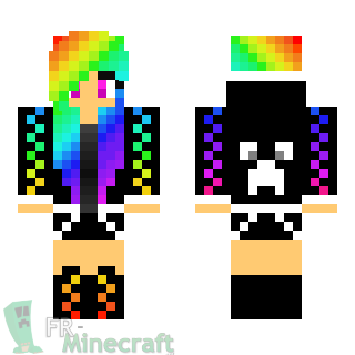 Aperçu de la skin Minecraft Fille cheveux arc-en-ciel