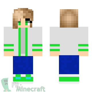 Aperçu de la skin Minecraft Fille en blanc/vert et casques