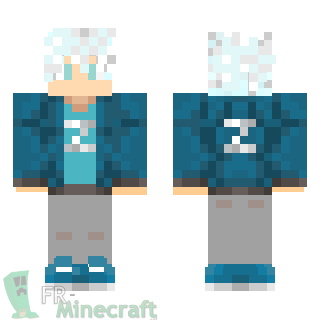 Aperçu de la skin Minecraft Garçon en Jean gris et Veste Cyan