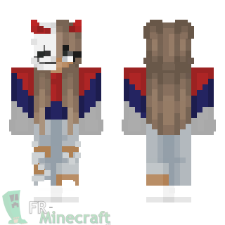 Aperçu de la skin Minecraft Fille rouge bleu blanc et pantalon troué