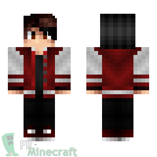 Aperçu de la skin Minecraft Garçon veste à capuche rouge et blanche et pantalon noir