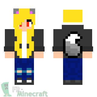 Aperçu de la skin Minecraft Fille blonde / casques / oreilles koala / jean bleu